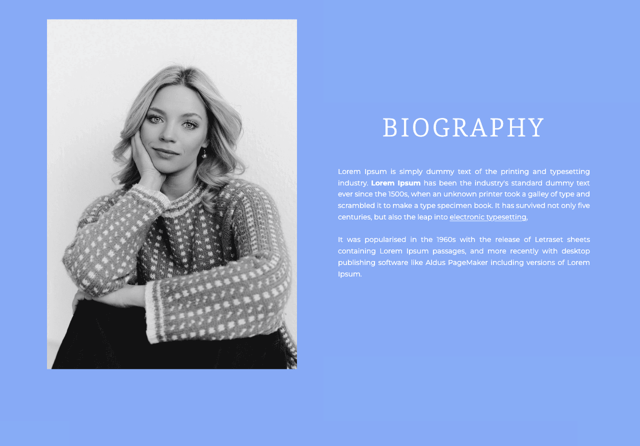 Feature preview with deep background, left image, classic font and English language